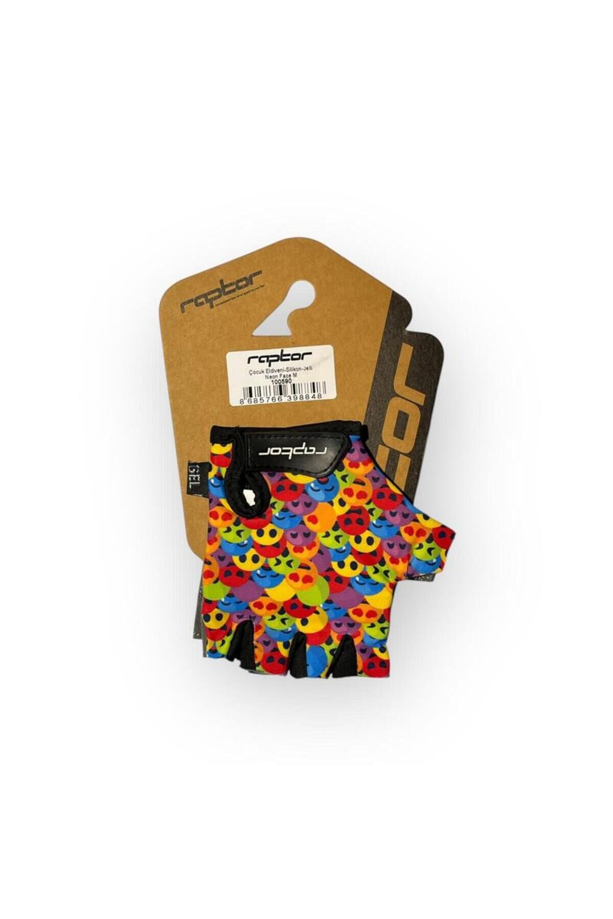 Kısa Parmak Çocuk Bisiklet Eldiveni Silikon Jelli Emoji Desenli M(Medium) Beden