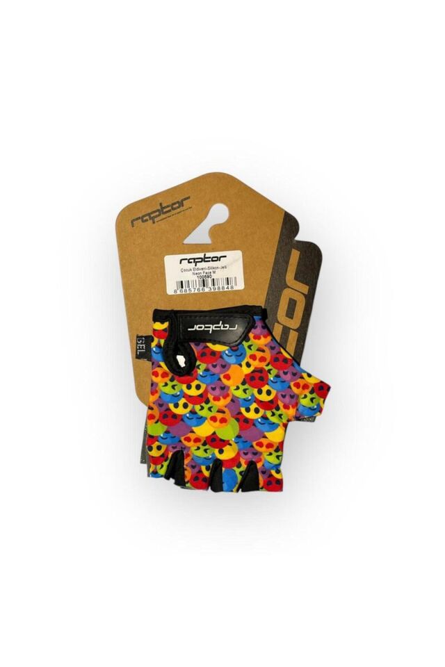 Kısa Parmak Çocuk Bisiklet Eldiveni Silikon Jelli Emoji Desenli M(Medium) Beden