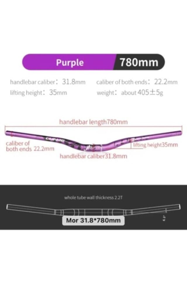 All Ride Açılı 78cm 9mm Gidon Mor Renk 31.8mm