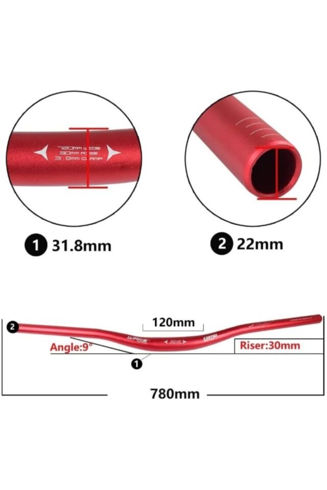 Alüminyum 31.8 780mm Riser Mtb Gidon Bisiklet Gidonu Kırmızı